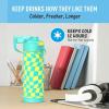 imageTHERMOS FUNTAINER 16 Ounce Stainless Steel Vacuum Insulated Bottle with Wide Spout Lid MINECRAFTWavy Checkers Teal