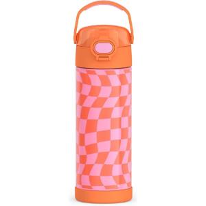 imageTHERMOS FUNTAINER 16 Ounce Stainless Steel Vacuum Insulated Bottle with Wide Spout Lid MINECRAFTWavy Checkers Orange