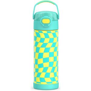 imageTHERMOS FUNTAINER 16 Ounce Stainless Steel Vacuum Insulated Bottle with Wide Spout Lid MINECRAFTWavy Checkers Teal