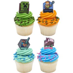 imageDecoSet Mobs Beware Minecraft Cake Topper 6Piece Stackable Cake Decoration Interlocking 3D Blocks With Characters Food Safe Birthday Cake DecorationCupcake Rings