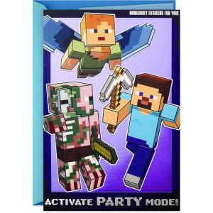 imageHallmark Minecraft Birthday Card for Kids with Stickers Party Mode 499RZB1382
