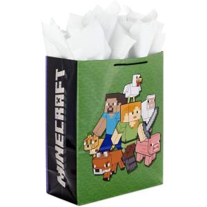 imageHallmark Minecraft Gift Bag Bundle 2 Bags 13quot Large Blue Bag 15quot Extra Large Green for Birthdays Christmas Valentines Day Halloween Kids PartiesMinecraft