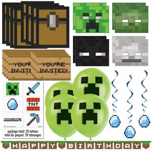imageMinecraft Party Favors ampamp Decorations Bundle  Officially Licensed Birthday Party Supplies by Unique  Minecraft Invitations Masks Tattoos Loot Bags Banner Balloons ampamp Hanging Swirls