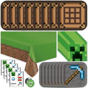 imageMinecraft Party Supplies Minecraft Birthday Party Supplies for Boys or Girls  Serves 16 Guests  With Table Cover Plates and More