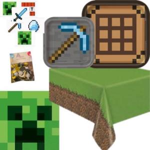 imageMinecraft Party Supplies includes Minecraft Plates and Napkins Minecraft Tablecloth and other Minecraft Party Decorations to set the perfect Minecraft Backdrop for your Minecraft Party