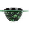 imageBioworld Minecraft Creeper Faces 20 Oz Black Ceramic Ramen Bowl With Plastic Chopsticks
