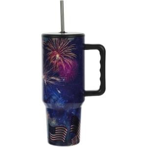 imageBioworld Minecraft Creeper ampamp TNT 40 Oz Black Stainless Steel Tumbler With HandleAmericana Fireworks