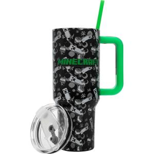 imageBioworld Minecraft Creeper ampamp TNT 40 Oz Black Stainless Steel Tumbler With HandleMinecraft Creeper  TNT Blue