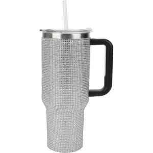 imageBioworld Minecraft Creeper ampamp TNT 40 Oz Black Stainless Steel Tumbler With HandleRhinestone Silver
