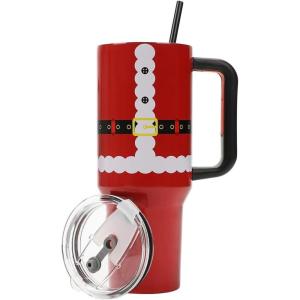 imageBioworld Minecraft Creeper ampamp TNT 40 Oz Black Stainless Steel Tumbler With HandleSanta Suit Red