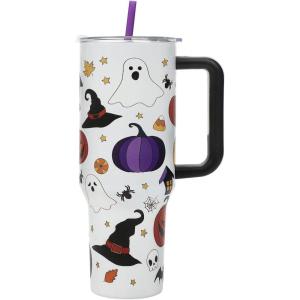 imageBioworld Minecraft Creeper ampamp TNT 40 Oz Black Stainless Steel Tumbler With HandleSpooky Icons