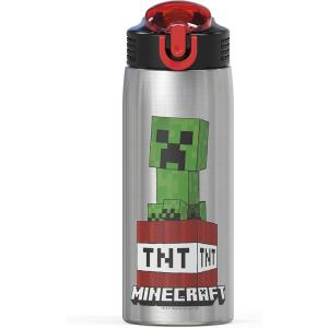 imageZak Designs  MICIV151 27oz Minecraft 188 Stainless Steel Water Bottle with Flipup Straw Spout and Locking Spout Cover Durable Cup for Sports or Travel 27oz Minecraft CreeperMinecraft Creeper
