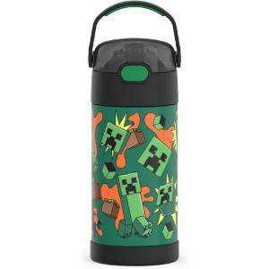 imageTHERMOS FUNTAINER Water Bottle with Straw  12 Ounce  Kids Stainless Steel Vacuum Insulated Water Bottle with Lid MinecraftMinecraft