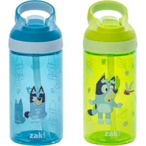imageZak Designs Minecraft Kids Water Bottle with Straw and Built in Carrying Loop Set Made of Plastic LeakProof Water Bottle Designs CreeperPig 16 oz 2pc SetBluey  Bingo
