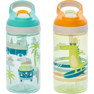 imageZak Designs Minecraft Kids Water Bottle with Straw and Built in Carrying Loop Set Made of Plastic LeakProof Water Bottle Designs CreeperPig 16 oz 2pc SetSurf Boards and Palm Trees