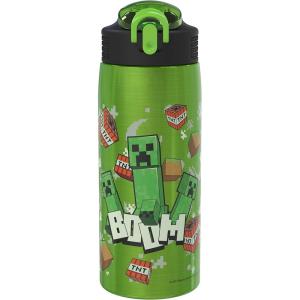 imageZak Designs Minecraft Water Bottle for Travel and At Home 19 oz Vacuum Insulated Stainless Steel with Locking Spout Cover BuiltIn Carrying Loop LeakProof Design CreeperMinecraft