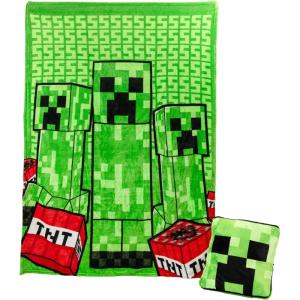 imagePaladone Minecraft Creeper 2in1 Cushion Blanket  Officially Licensed Microsoft Travel Blanket Foldable Soft Fluffy Throw Gamer Design for Living Room or Bedroom Dcor 120cm x 150cm