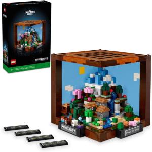 imageLEGO Minecraft The Crafting Table Collectible Video Game Building Set with Minecraft Figures Mobs and Biomes 15 Year Anniversary Model Build and Display Minecraft Gift for Adults 21265