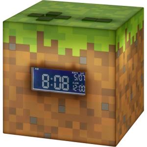 imagePaladone Minecraft Grass Block Digital Alarm Clock Light Up Lamp Feature Plays Official in Game Music Bedroom Decor for Minecraft Gamers