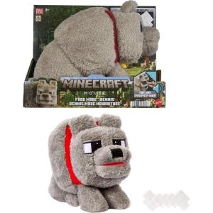 imageMattel Minecraft Dennis The Wolf Plush Toy with Feeding Action ampamp Sound Food Mode Stuffed Animal Inspired by A Minecraft Movie