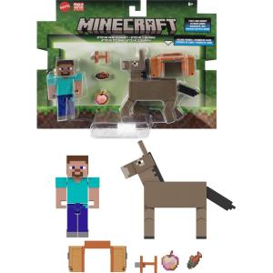 imageMattel Minecraft Action Figures ampamp Accessories 2Pack Steve ampamp Donkey in 325inch Scale Collectible Toy SetSteve  Donkey