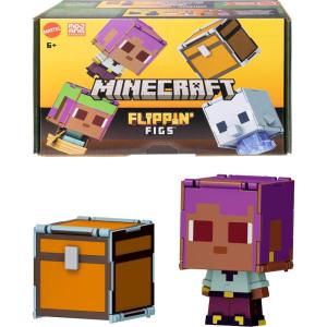 imageMattel Minecraft Flippin Figs 2Pack 2 Action Figures in 375inch Scale with Large Heads ampamp 2in1 Fidget Play EFESailboat ampamp DolphinTreasure Chest