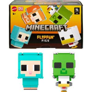 imageMattel Minecraft Flippin Figs 2Pack Action Figures Set with Sheep ampamp Chicken Jockey with 2in1 Fidget Play 375inch Scale Large Heads ampamp Pixelated DesignSheep  Chicken 2Pack