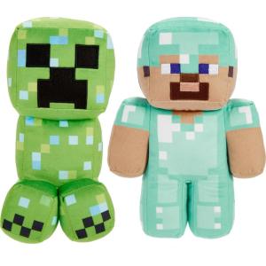 imageMattel Minecraft Plush Figure 2Pack Steve in Diamond Armor ampamp Charged Creeper Set Soft Character Dolls in 8inch Scale
