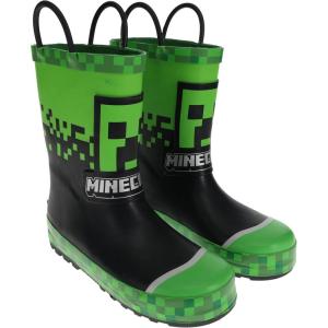 imageMinecraft Rain Boot for Kids 100 Rubber Creeper Wellie Boot Waterproof GreenBlack Little Kid Size 1011 to Big Kid 34