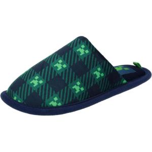 imageMinecraft Scuff Slippers for Boys Plaid Creeper Print NavyGreenNavy BlueGreen