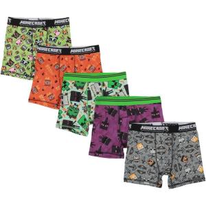 imageBioworld Youth Boys Minecraft Boxer Brief Underwear 5Pack  Pixelated Comfort for Gamers