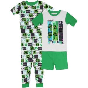 imageMinecraft Boys 4Piece Snugfit Cotton Pajama Set Soft ampamp Cute for KidsBeware Mobs