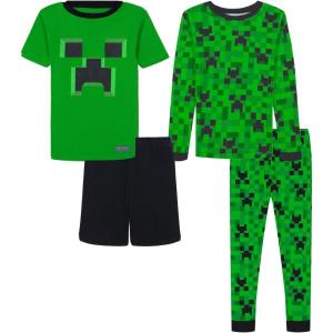 imageMinecraft Boys 4Piece Snugfit Cotton Pajama Set Soft ampamp Cute for KidsEver Green Cotton