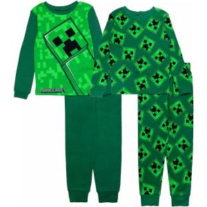 imageMinecraft Boys 4Piece Snugfit Cotton Pajama Set Soft ampamp Cute for KidsSurprise Creeper