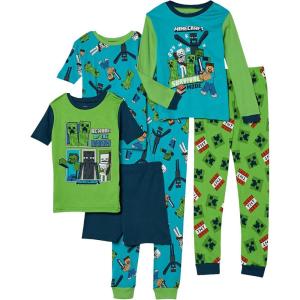 imageMinecraft Boys 6Piece Snugfit Cotton Pajama Set Soft ampamp Cute for KidsBlue