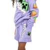 imageMinecraft Creeper Blocks Girls Purple Drop Shoulder Hoodie ampamp Cargo Sweatshorts SetMinecraft Blocks Purple