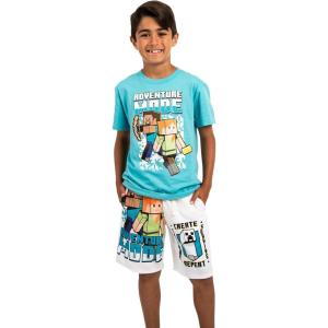 imageMinecraft Adventure Mode Boys Short Sleeve Shirt ampamp Lounge Shorts Combo SetBlue
