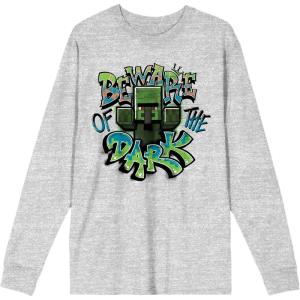 imageMinecraft Beware of The Dark Mens Athletic Heather Long Sleeve ShirtGray