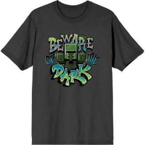 imageMinecraft Beware of The Dark Mens Charcoal Gray Graphic TeeBlack
