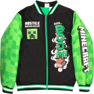 imageMinecraft Bomber Jacket for Boys ZipUp Graphic Print Varsity Jacket for Kids and ToddlersNeon Green and Black