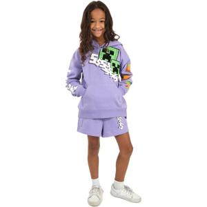 imageMinecraft Creeper Blocks Girls Purple Drop Shoulder Hoodie ampamp Cargo Sweatshorts SetMinecraft Blocks Purple