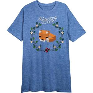 imageMinecraft Fox Crew Neck Short Sleeve Blue Heather Womens Night ShirtBlue