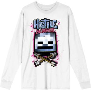 imageMinecraft Hostile Behavior Crew Neck Long Sleeve Womens White TeeWhite