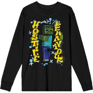 imageMinecraft Hostile Behaviour Zombie Mens Black Long Sleeve ShirtBlack