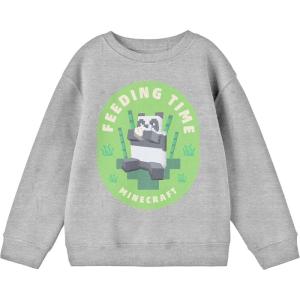 imageMinecraft Panda Feeding Time Crew Neck Long Sleeve Athletic Heather Boys SweatshirtBlack