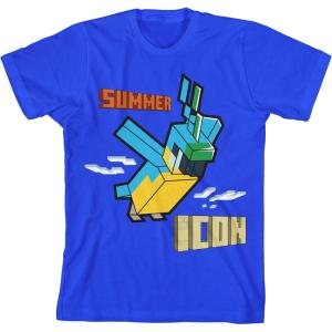 imageMinecraft Parrot with Summer Icon 3D Text Youth Boys Royal Blue TShirtBlue