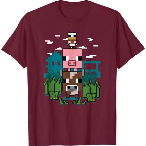 imageMinecraft Farm Animal Stack Poster TShirtBurgundy