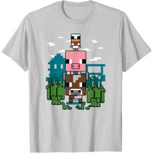imageMinecraft Farm Animal Stack Poster TShirtSilver Grey