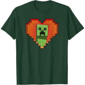 imageMinecraft Heart Logo Creeper Fill TShirtDark Green