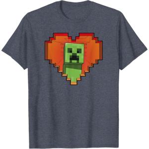 imageMinecraft Heart Logo Creeper Fill TShirtHeather Blue